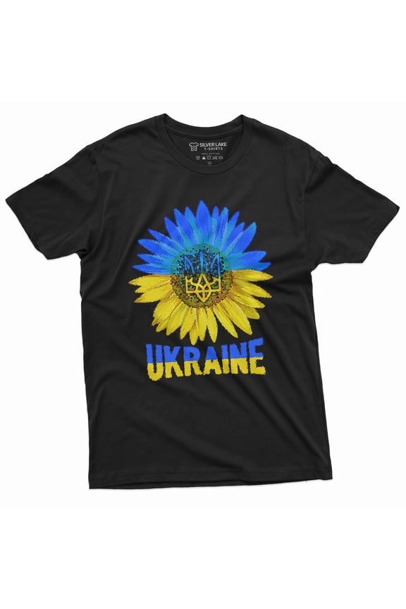 Men'S Sunflower Ukraine T-Shirt Logo Trident Blue And Yellow Color Graphic T-Shirt Unisex Mens Womens Tshirt (Medium Black)