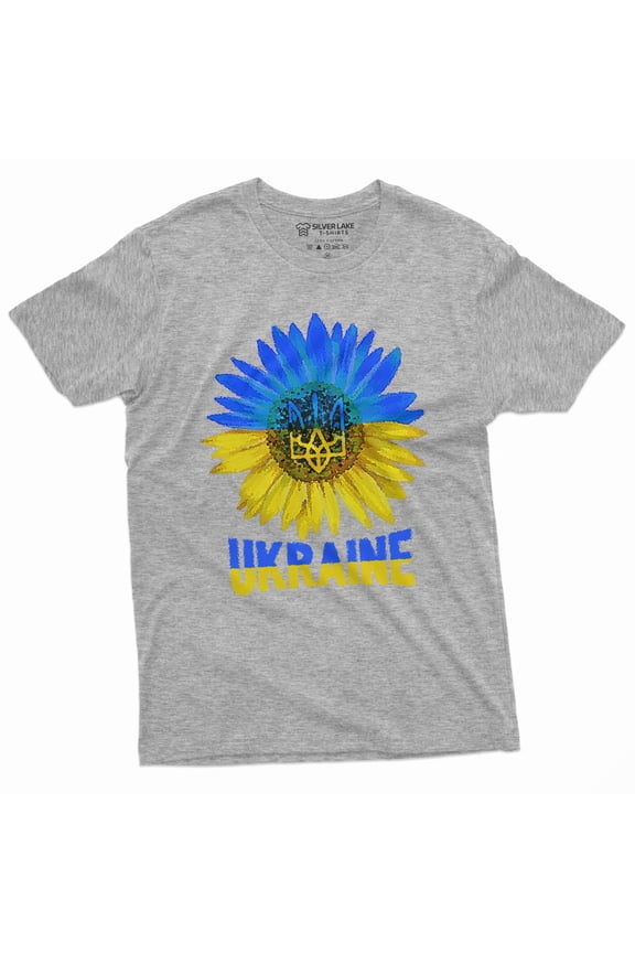 Men'S Sunflower Ukraine T-Shirt Logo Trident Blue And Yellow Color Graphic T-Shirt Unisex Mens Womens Tshirt (Medium Gray)