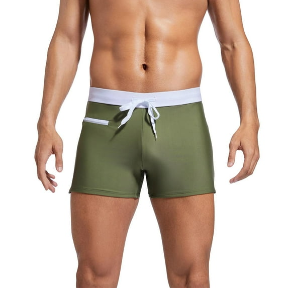 Men'S Swim Shorts Zipper Pocket Type Flat Corner Men'S Swim Beach Pants Sexy Solid Color Rope Tight,Size L