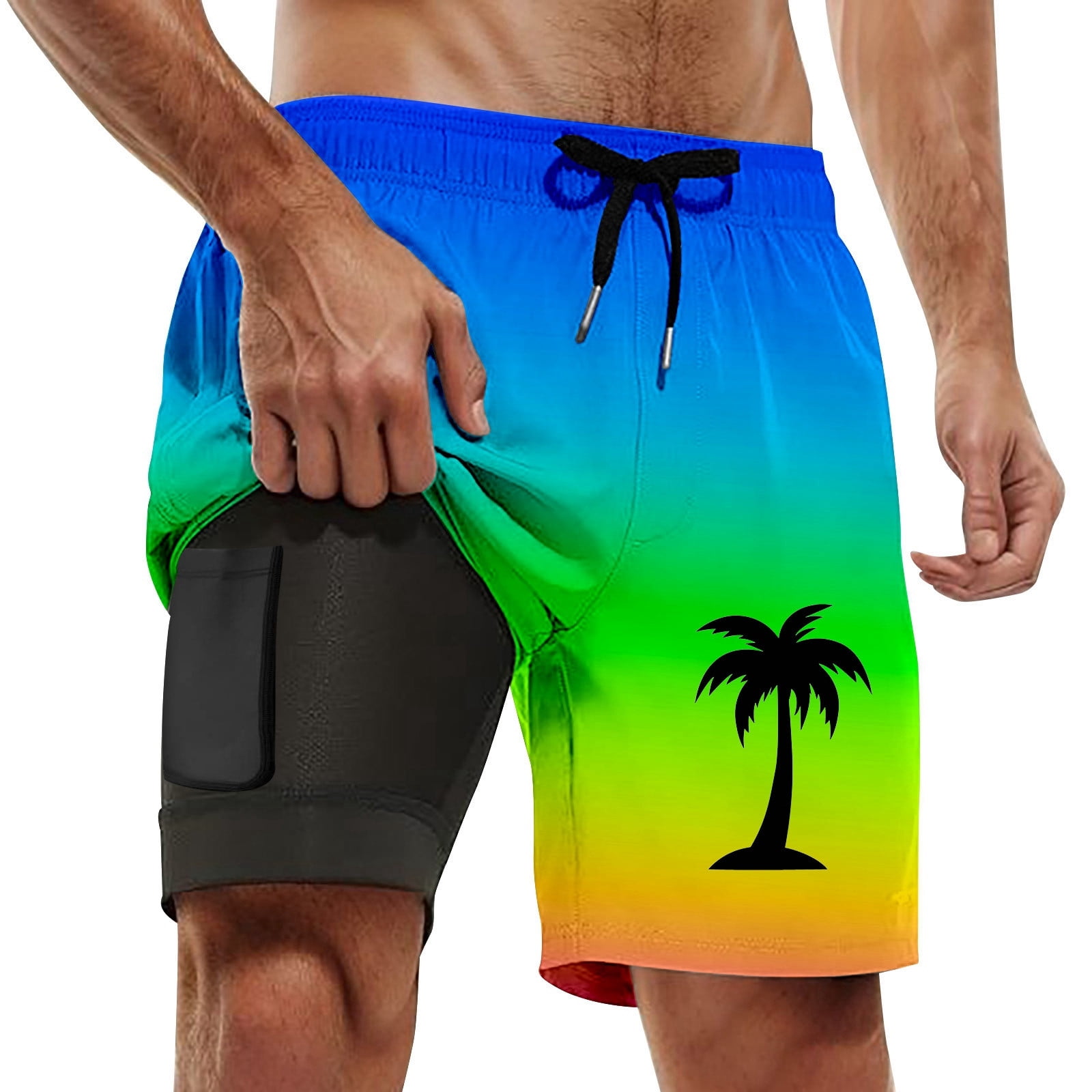 Men'S Swim Trunks Animal Print Short Sleeved T Shirt Capybara Mental State Beach Essentials for Men,Blue,2XL