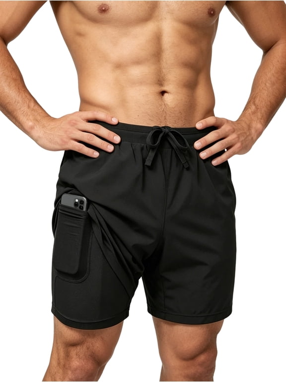 Men'S Swim Trunks with Compression Liner Stretch Swimming Shorts with Pockets