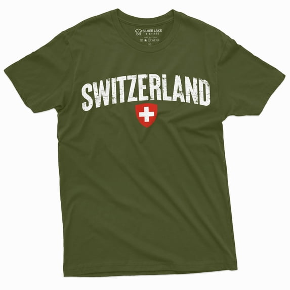 Men'S Switzerland T-Shirt Swiss Confederation Tee Shirt Patriotic Flag Cross Tshirt (Medium Military Green)