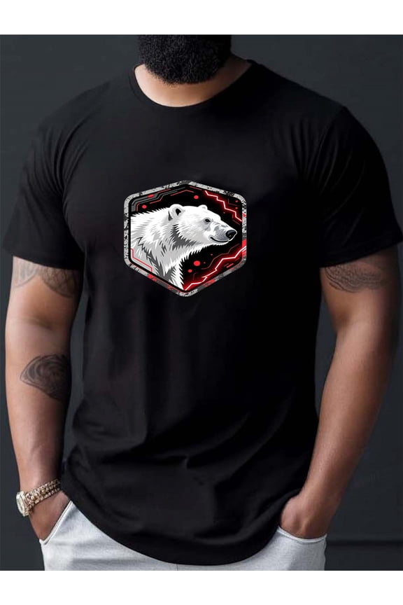 Men'S T-Shirt Featuring a Polar Bear Tech Design, Short-Sleeved with a Fierce