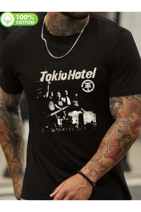Men'S T-Shirt Inspired by Tokio Hotel'S 2023 Concert - Casual, Short Sleeves, Crew Neck, Sporty And Punk Style, Breathable Material