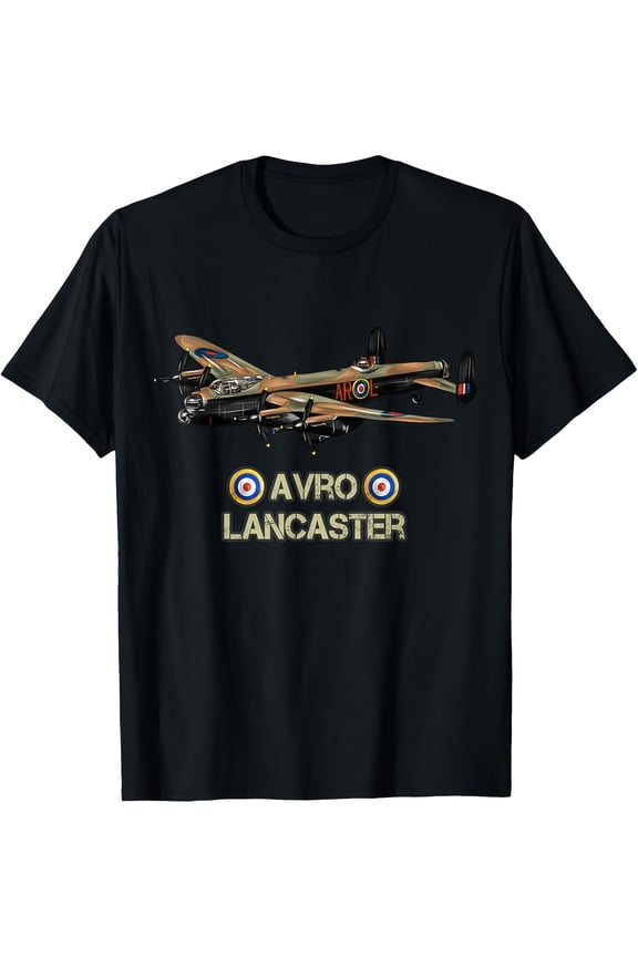Men'S T-Shirt - WWI AVRO Lancaster Heavy Bomber Graphic Print Tee, Featuring a Black Vintage Aviation Design.