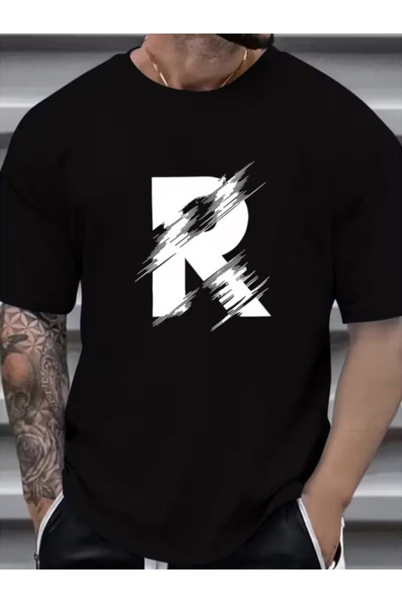 Men'S T-Shirt with a Stylish Casual Slogan Featuring The Letter R