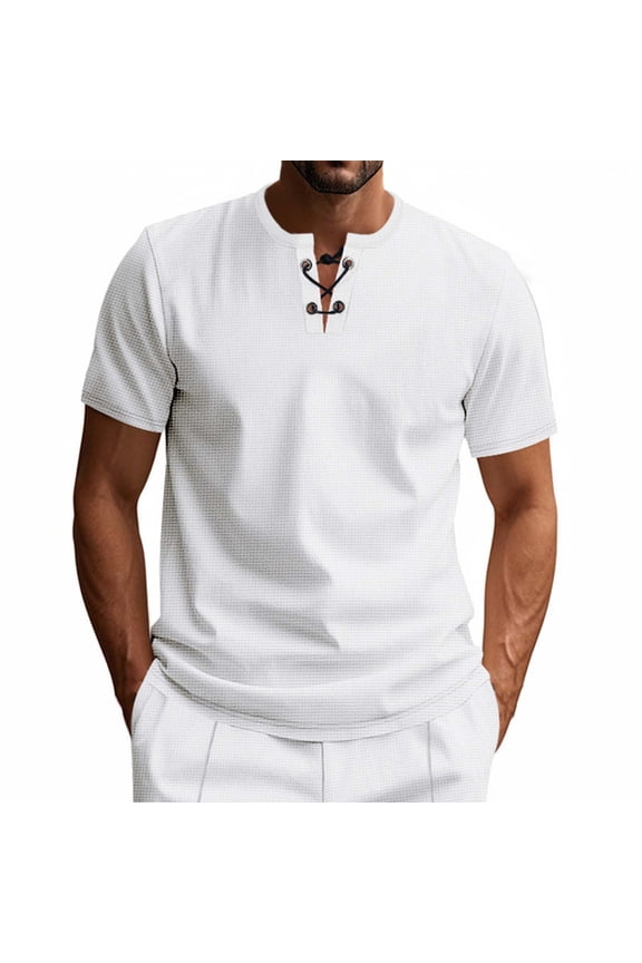 Men'S T Shirts Plain T Shirts for Men Knit Henley Shirts for Men Short Sleeve Casual Summer Basic T Shirt Lace Up V Neck Vintage Lightweight Tee Tops