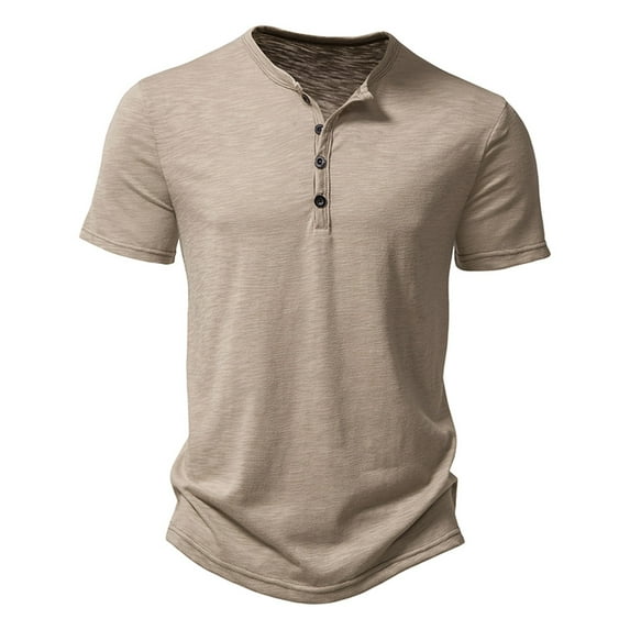 Men'S T-Shirts Solid Color Plain Henley Neck Short Sleeve Loose T-Shirt