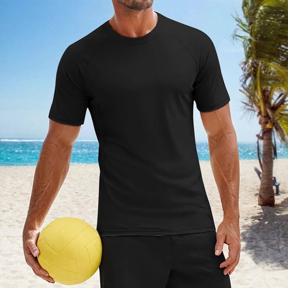Men'S T Shirts Swim Shirt Short Sleeve Upf 50+ Sun Shirt Rash Guard Athletic Quick Drying T Shirts Black XL