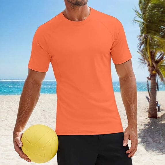 Men'S T Shirts Swim Shirt Short Sleeve Upf 50+ Sun Shirt Rash Guard Athletic Quick Drying T Shirts Gold S