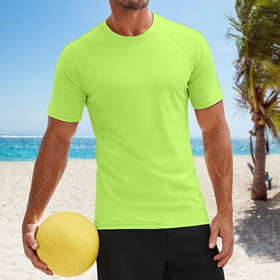 Men'S T Shirts Swim Shirt Short Sleeve Upf 50+ Sun Shirt Rash Guard Athletic Quick Drying T Shirts Mint Green M