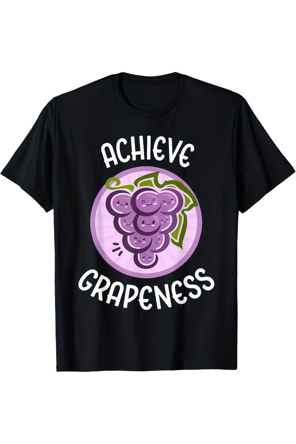 Men'S T-shirt 220g 100% Cotton -Achieve Grapeness Cute Adorable Kawaii Grapes Food Pun T-Shirt
