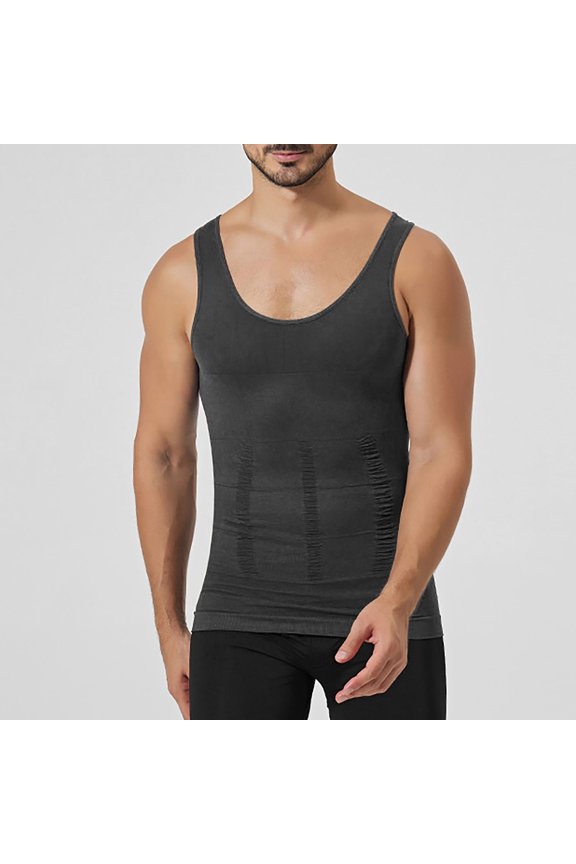 Men'S Tank Tops Compression Shirt Slimming Body Vest Workout Abs Abdo Undershirts Grey 3XL