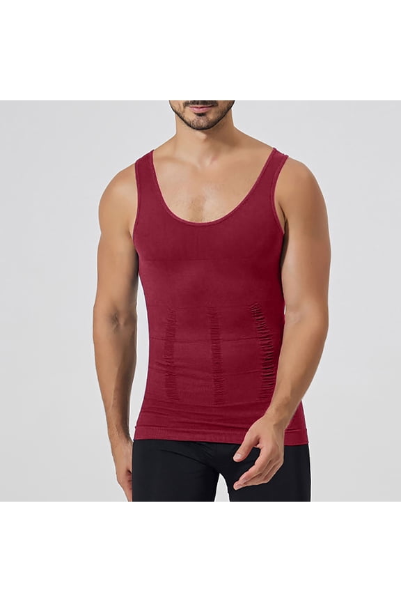 Men'S Tank Tops Compression Shirt Slimming Body Vest Workout Abs Abdo Undershirts Red 2XL