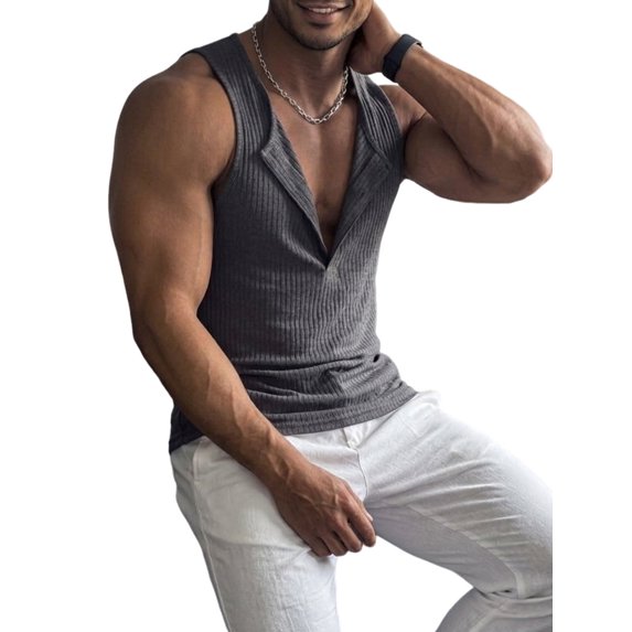 Men'S Tank Tops Sleeveless V Neck Workout Muscle Gym Athletic Shirts Casual Summer Tee Dark Gray S