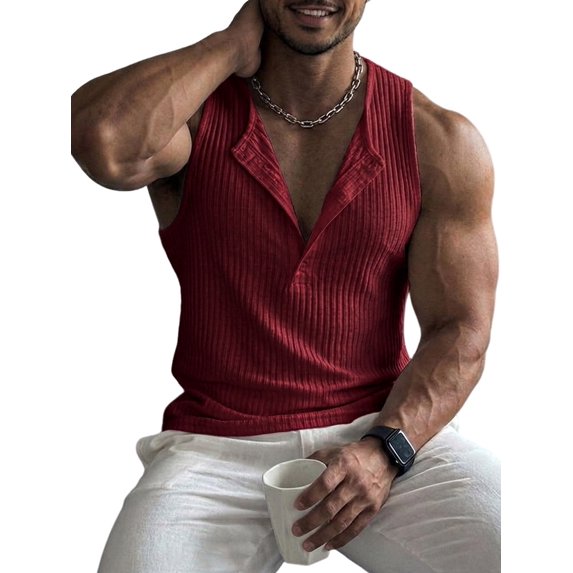 Men'S Tank Tops Sleeveless V Neck Workout Muscle Gym Athletic Shirts Casual Summer Tee Deep Red S