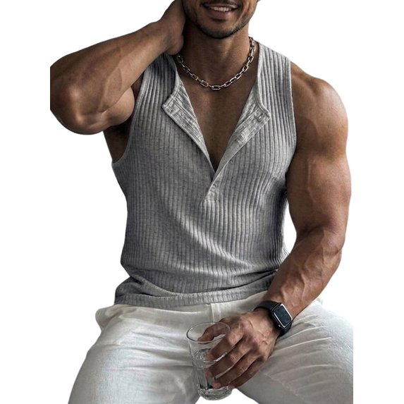 Men'S Tank Tops Sleeveless V Neck Workout Muscle Gym Athletic Shirts Casual Summer Tee Light Gray XXXL