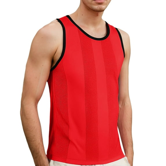 Men'S Tank Tops Solid Color Sleeveless Casual Side Wide Fork Fitness Sports Gar Loose Vest T-shirts Holiday Wear,Red,XL