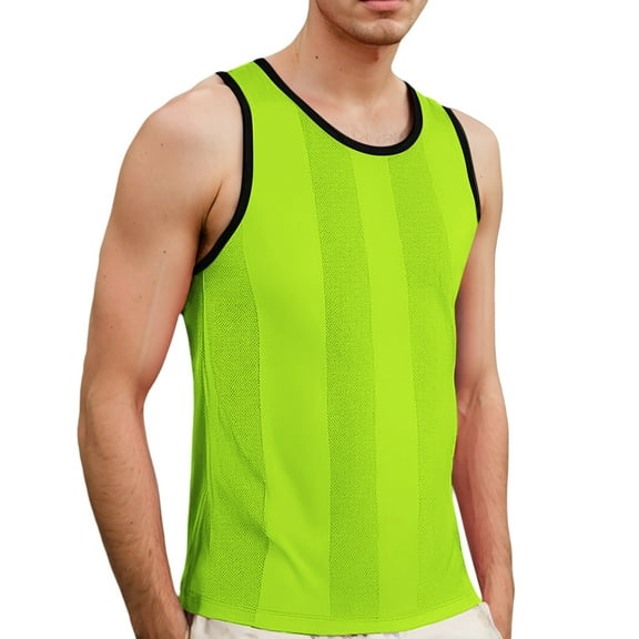 Men'S Tank Tops Solid Color Sleeveless Casual Side Wide Fork Fitness Sports Gar Loose Vest Tee Shirts Activewear,Green,L