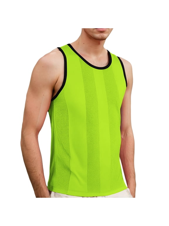 Men'S Tank Tops Solid Color Sleeveless Casual Side Wide Fork Fitness Sports Gar Loose Vest Tee Shirts Activewear,Green,L