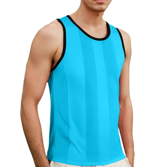 Men'S Tank Tops Solid Color Sleeveless Casual Side Wide Fork Fitness Sports Gar Loose Vest Tshirts Activewear,Blue,L