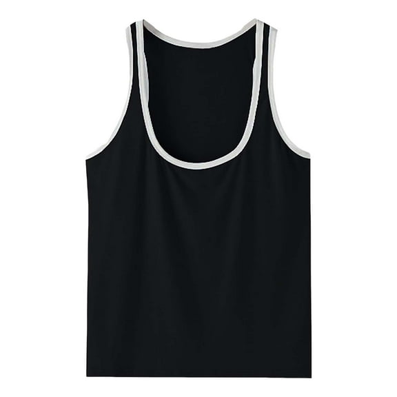 Men'S Tank Tops Solid Color Summer Slim Thin Fitness Word Sports Training Blocking Vest Tee Shirts Outwear,Black,S