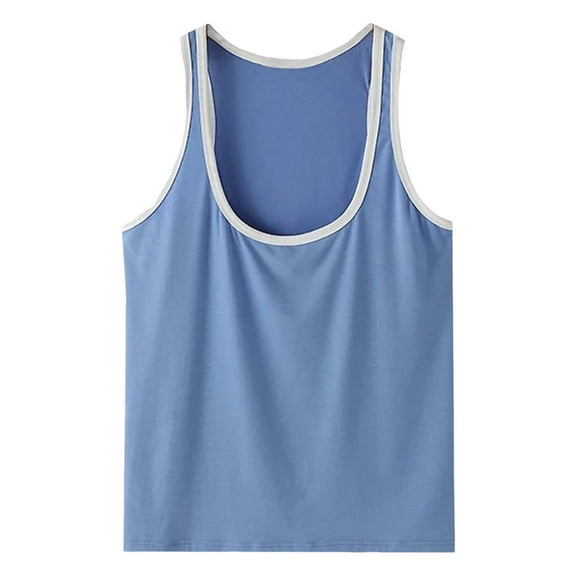 Men'S Tank Tops Solid Color Summer Slim Thin Fitness Word Sports Training Blocking Vest Tshirts Outwear,Blue,XL