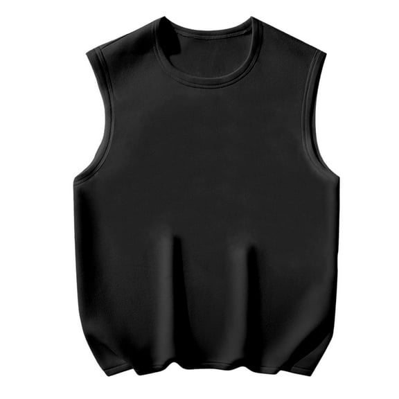 Men'S Tank Tops Solid Color Winter Thermal Underwear Sleeveless Velvet Casual Vest T-shirts Holiday Wear,Black,L
