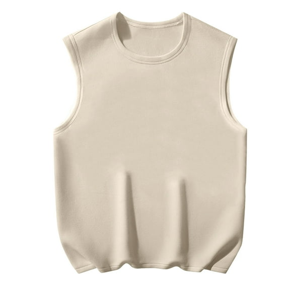 Men'S Tank Tops Solid Color Winter Thermal Underwear Sleeveless Velvet Casual Vest Tee Shirts Activewear,Beige,L