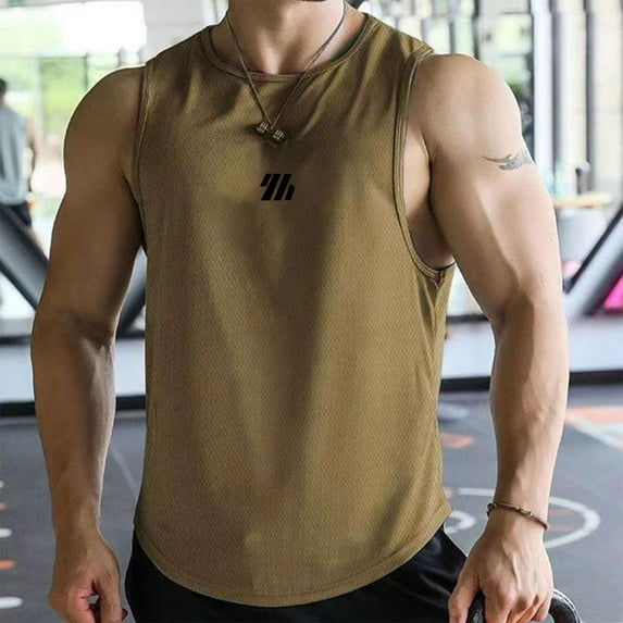 Men'S Tank Tops Summer Mesh Solid Color Crew Neck Sleeveless Quick Drying Sports Vest T Shirts Daily-Wear