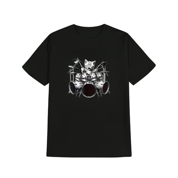 Men'S Tee, Playful Cat Drummer Design - Lightweight, Fit, Short Sleeves, Casual Summer Top