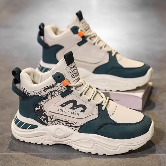 Men'S Teen High-Top Dad Sneakers 2025 New Arrival | Summer Breathable Versatile Shoes, Mens Shoes for Running & Casual, Upper & Sole, PVC Inner, Cloth Insole