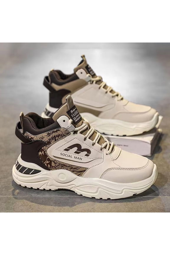 Men'S Teen High-Top Dad Sneakers 2025 New Arrival | Summer Breathable Versatile Shoes, Mens Shoes for Running & Casual, Upper & Sole, PVC Inner, Cloth Insole