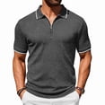 thumbnail image 1 of Men'S Textured Knit Half Zip Collared Short Sleeve Polo Shirt Retro Casual Tops For Summer Daily Wear And Golf Sports,Dark Gray,L, 1 of 6