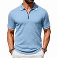 thumbnail image 1 of Men'S Textured Knit Half Zip Collared Short Sleeve Polo Shirt Retro Casual Tops For Summer Daily Wear And Golf Sports,Light Blue,XXXL, 1 of 6
