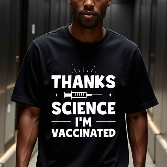 Men'S "Thanks Science, I'm Vaccinated" T-Shirt - Black, 100% Cotton, Crew Neck, Short Sleeve, Regular Fit, Casual All-Season Wear, Ideal for Valentine'S Day, New Year's, Father'S Day, Christmas, Eve
