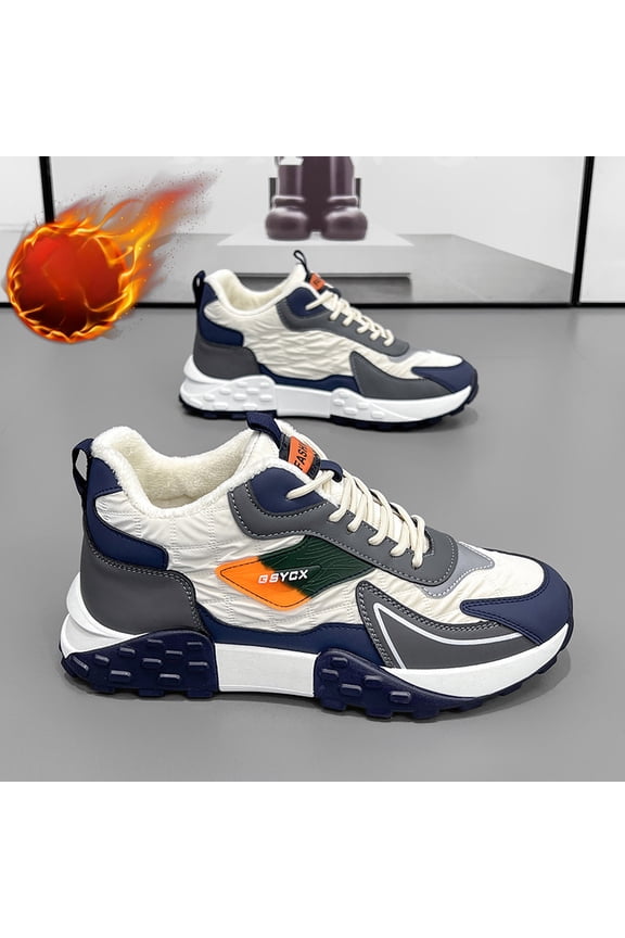 Men'S Thickened Fleece-Lined Winter Sneakers - All-Season Warmth, Cushioned EVA Insole & Non-Slip Rubber Outsole - Lace-Up Mid-Top Round-Toe Casual & Outdoor Shoes for