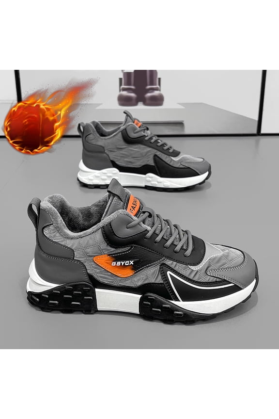 Men'S Thickened Fleece-Lined Winter Sneakers - All-Season Warmth, Lace-Up Mid-Top Round-Toe Casual & Outdoor Shoes ,Cushioned EVA Insole & Non-Slip Rubber Outsole -