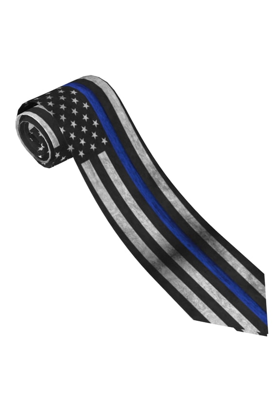Men'S Thin Blue Line Flag Pattern Tie Fashion Causal Printed Necktie