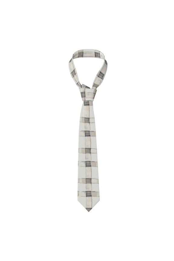 Men'S Tie 4.73.1in Is Not Easy To Deform And Fade Anti-Drift Button Design Is Easy To Take Care Of For Work Travel Daily Business Ivory Checked Hand-Drawn Sketch_3