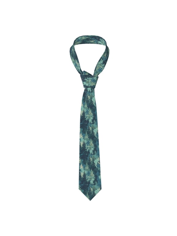 Men'S Tie 4.73.1in Is Not Easy To Deform And Fade Anti-Drift Button Design Is Easy To Take Care Of For Work Travel Daily Business Realistic Forests Camouflage Pattern Conifer Paleturquoise_1