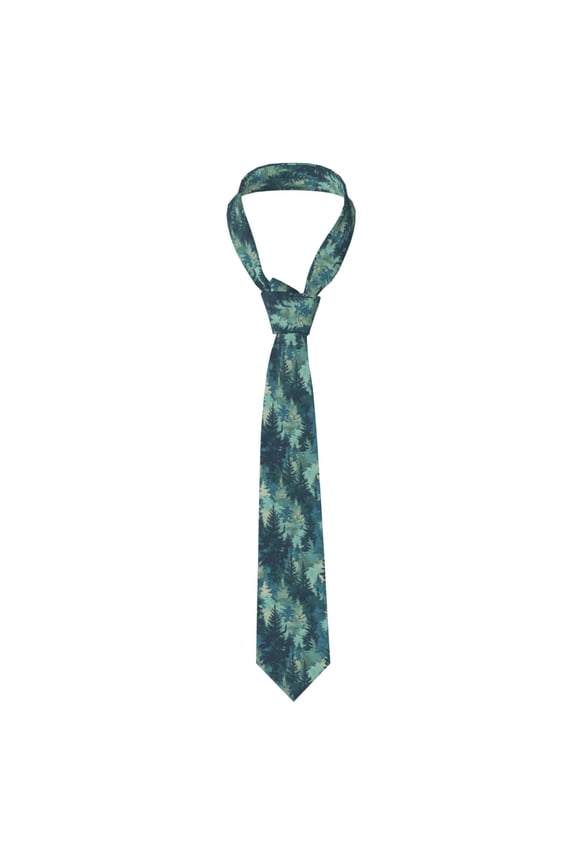 Men'S Tie 4.73.1in Is Not Easy To Deform And Fade Anti-Drift Button Design Is Easy To Take Care Of For Work Travel Daily Business Realistic Forests Camouflage Pattern Conifer Paleturquoise_1