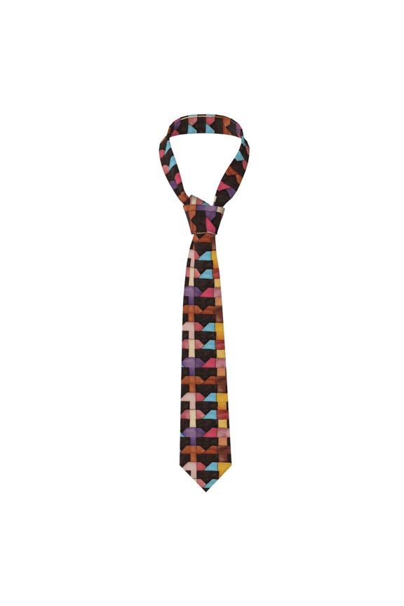 Men'S Tie 4.73.1in Is Not Easy To Deform And Fade Anti-Drift Button Design Is Easy To Take Care Of For Work Travel Daily Business Saddlebrown Colorful Houndstooth Hand-Drawn Sketch_2