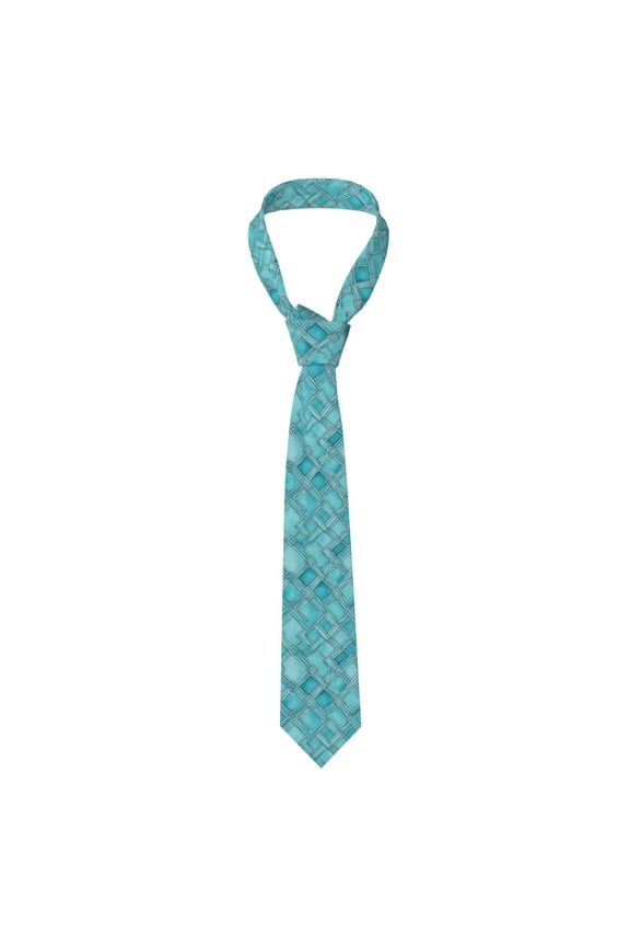 Men'S Tie 4.73.1in Is Not Easy To Deform And Fade Anti-Drift Button Design Is Easy To Take Care Of For Work Travel Daily Business Turquoise Moroccan Trellis Hand-Drawn Sketch_62922_3