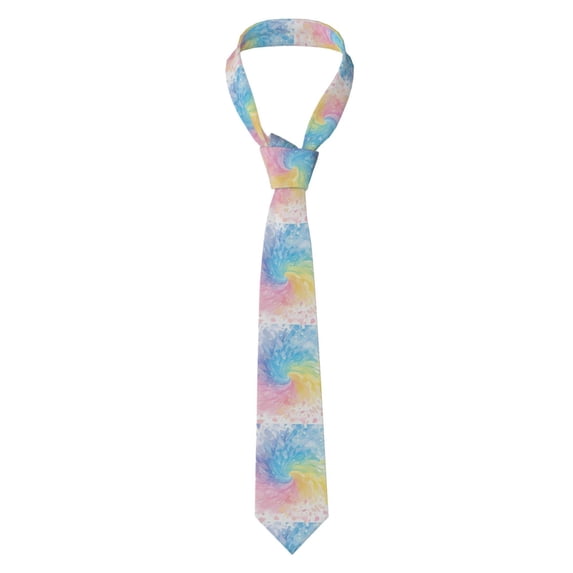 Men'S Tie 4.7×3.1in Is Not Easy To Deform And Fade Anti-Drift Button Design Is Easy To Take Care Of For Work Travel Daily Business White Tie-Dye Background Rainbow Colors_2