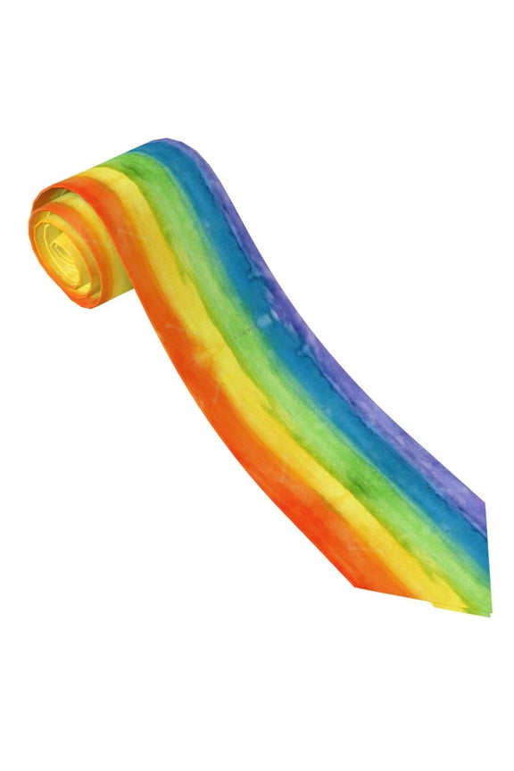 Men'S Tie Abstract Striped Rainbow Print Polyester Necktie - One Size