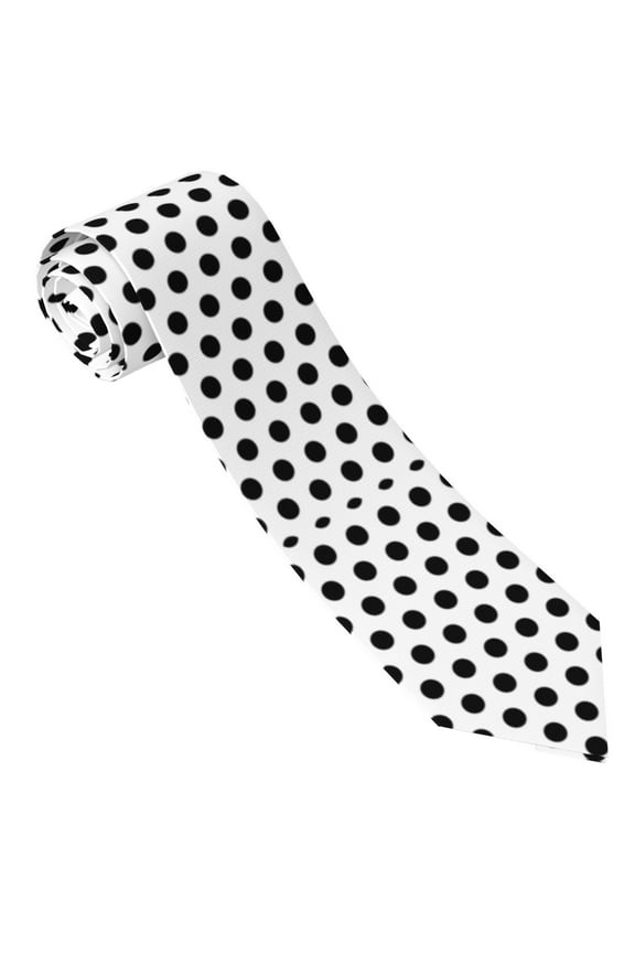 Men'S Tie Black Polka Dot Pattern Print Polyester Necktie - One Size