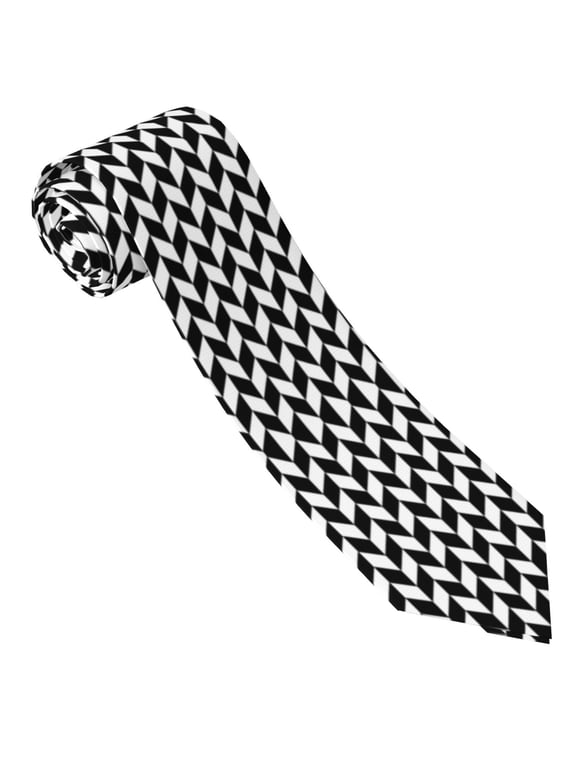 Men'S Tie Black White Lattice Print Print Polyester Necktie - One Size