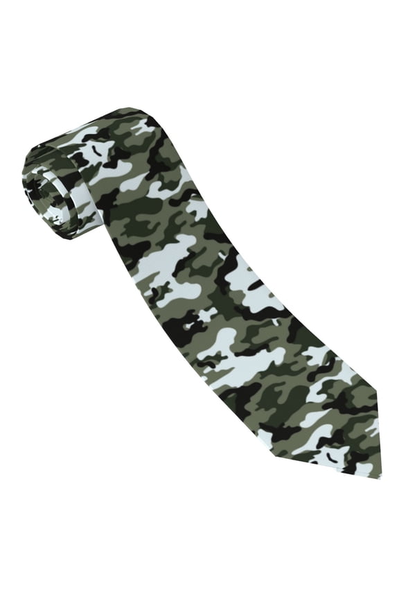 Men'S Tie Gray Camouflage Print Print Polyester Necktie - One Size