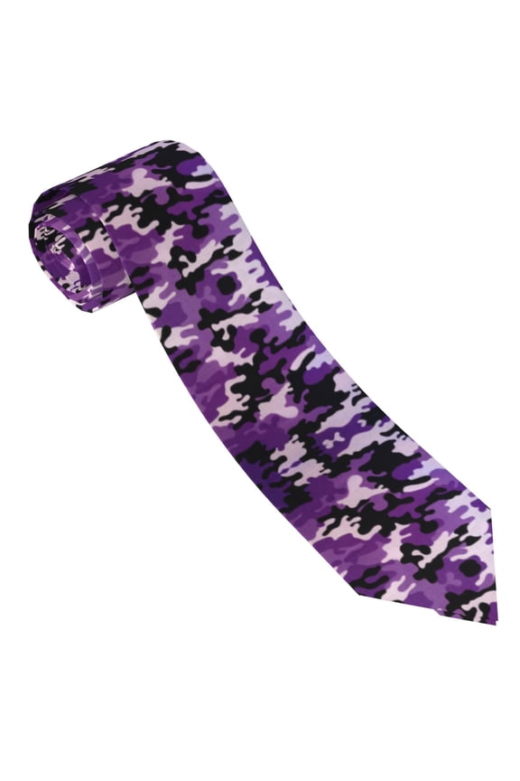 Men'S Tie Purple Camouflage Print Polyester Necktie - One Size